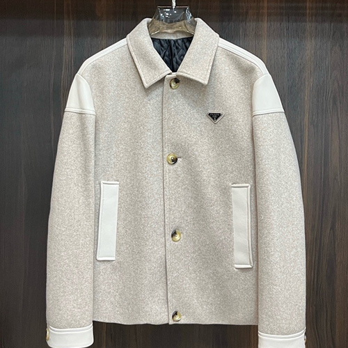 [홍콩명품,PRADA] 프라다 25SS 로고 레더 가죽 레이어드 카라 자켓 (2컬러), BM24230, HH, 레플리카의류,미러급사이트