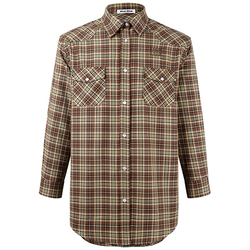 [가격문의][홍콩명품,MIU MIU] 미우미우 25SS 로고 체크패턴 남방 셔츠 (브라운), BM24248, KK, 레플리카의류,미러급사이트