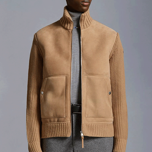 [홍콩명품.MONCLER] 몽클레어 26SS 로고 터틀넥 레더 가죽 레이어드 봄버 자켓 (브라운), BM24321, TOM, 레플리카의류,미러급사이트