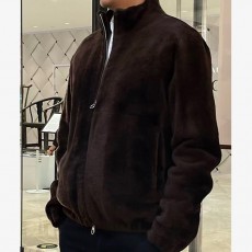 [홍콩명품.Loro Piana] 로로피아나 26SS 로고 퍼 레더 가죽 봄버 자켓 (브라운), BM24322, TOM, 레플리카의류,미러급사이트